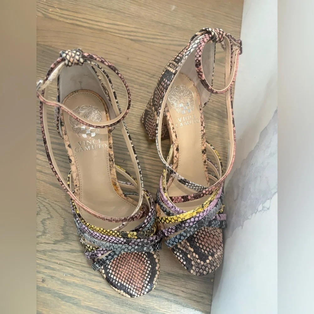Vince Camuto Winvey Multi-Color Ankle Strap Block Heel size 6